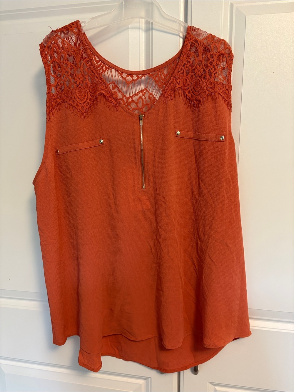 Filly Flair Rust Orange Lace Yoke Sleeveless Camisole